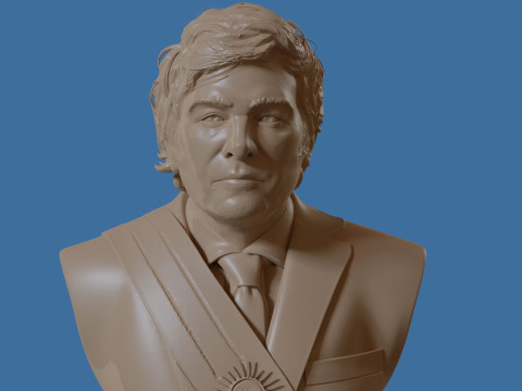 Javier Milei buste afdrukbaar en renderbaar 3D printmodel
