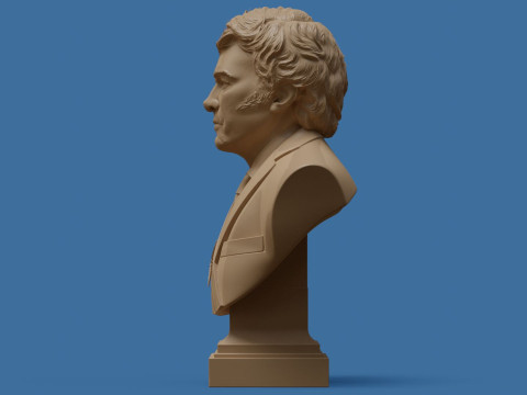 Javier Milei buste afdrukbaar en renderbaar 3D printmodel