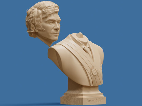Javier Milei buste afdrukbaar en renderbaar 3D printmodel