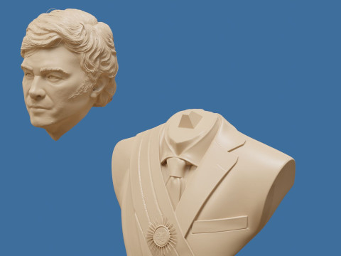 Javier Milei buste afdrukbaar en renderbaar 3D printmodel