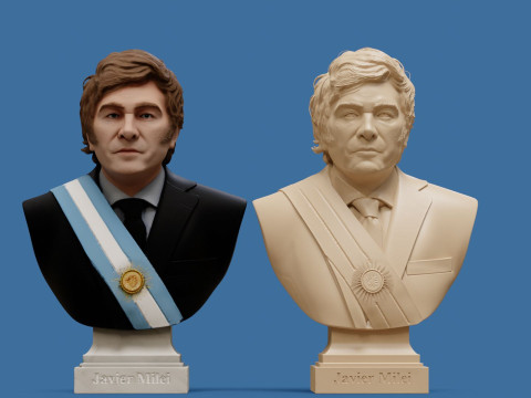 Javier Milei buste afdrukbaar en renderbaar 3D printmodel