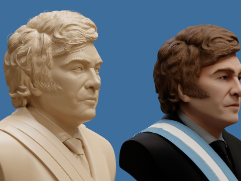 Javier Milei buste afdrukbaar en renderbaar 3D printmodel