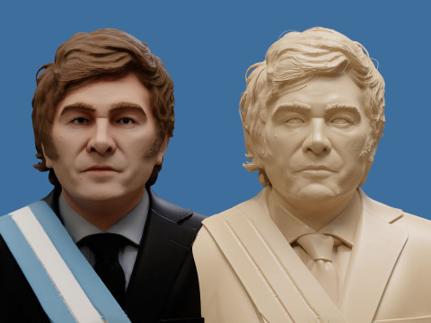 Javier Milei buste afdrukbaar en renderbaar 3D printmodel