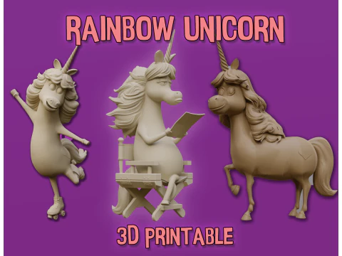 Unicorn Pelangi dari Dalam ke Luar Dapat Dicetak Model Cetak 3D