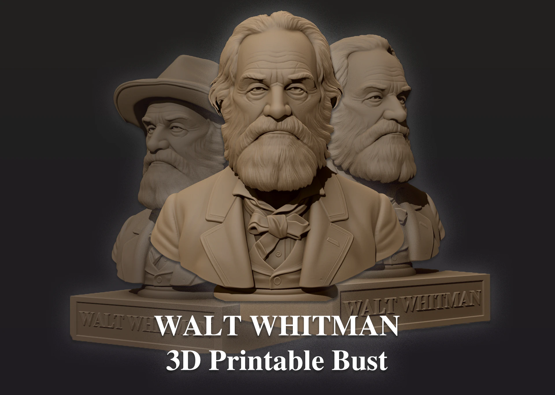 Walt Whitman printable bust 3D Print Model .c4d .max .obj .3ds .fbx .stl .blend 