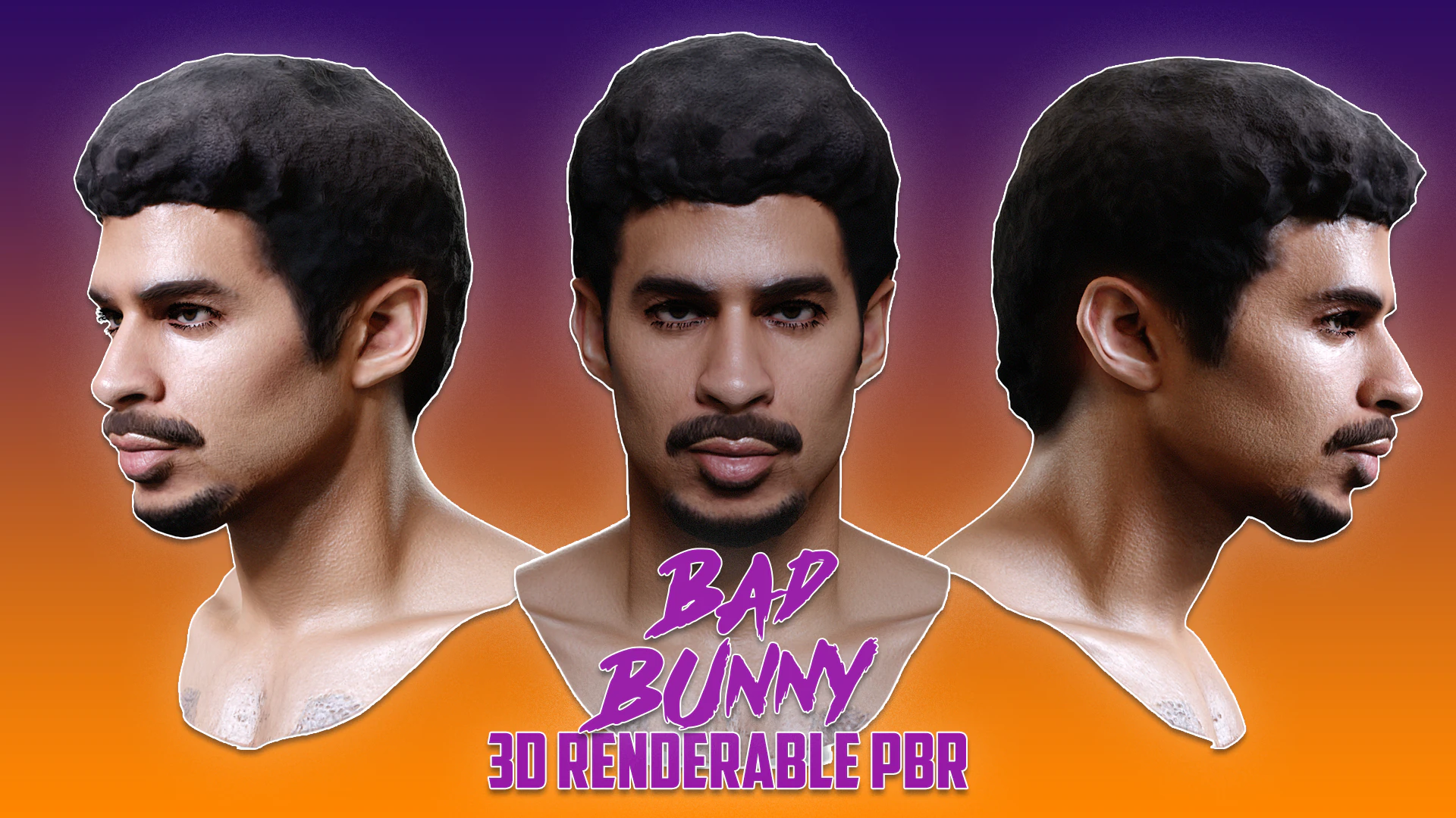 BAD BUNNY renderable PBR bust 3D Model .c4d .max .obj .3ds .fbx .stl .blend 