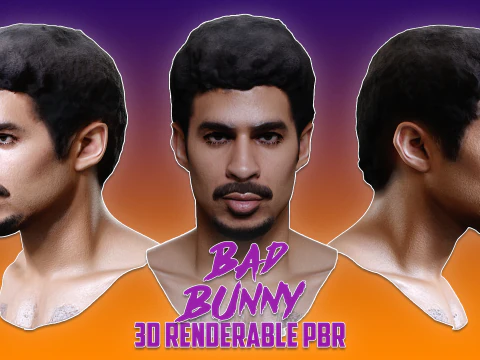 BAD BUNNY renderable PBR bust 3D Model