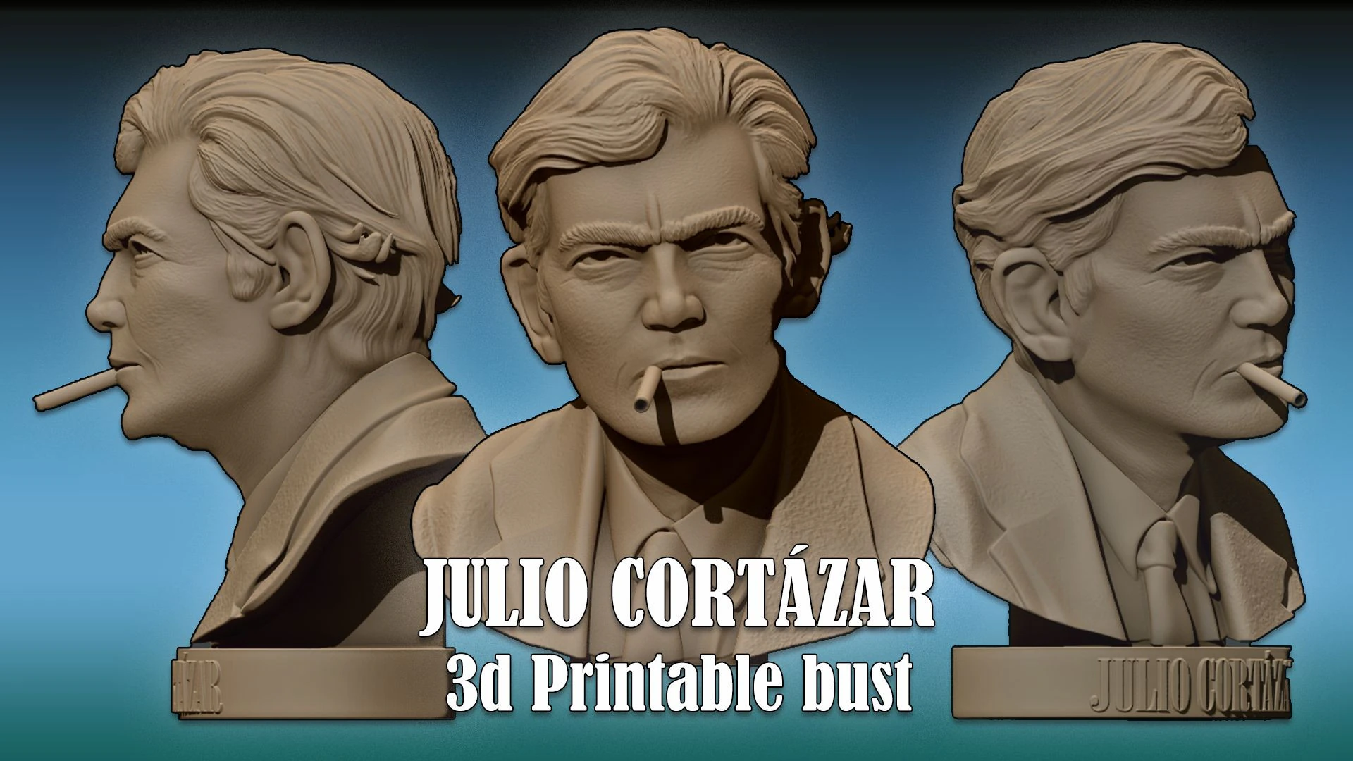 JULIO CORTAZAR Printable bust 3D Print Model .c4d .max .obj .3ds .fbx .stl .blend