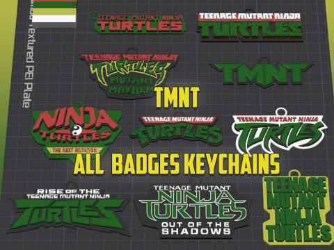 TMNT Keychains All Logo Badges 1984 2023 Printable v2 3D Print Model