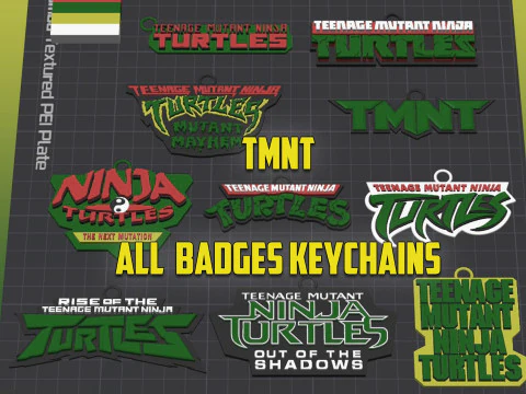 TMNT Keychains All Logo Badges 1984 2023 Printable v2 3D Print Model