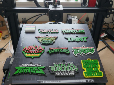 TMNT Keychains All Logo Badges 1984 2023 Printable v2 3D Print Model