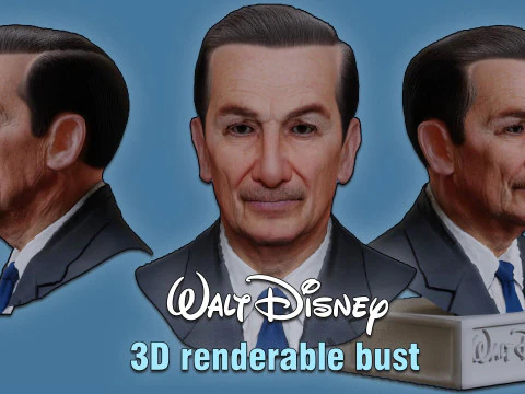 ウォルト・ディズニーのリアルタイムレンダリング可能なバストファンアート 3Dモデル