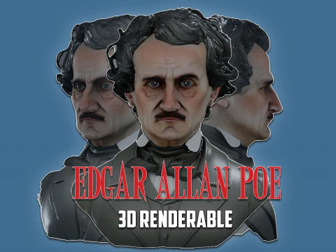 एडगर एलन पो रेंडरेबल बस्ट पीबीआर 3D मॉडल
