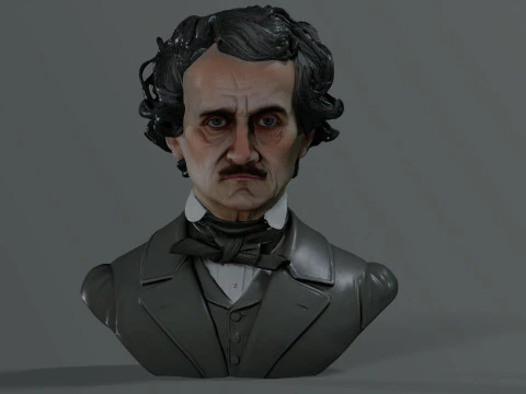 Edgar Allan Poe Renderable Bust PBR 3D Model