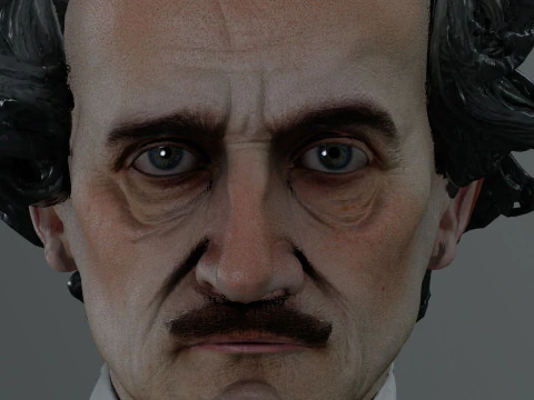 Edgar Allan Poe Renderable Bust PBR 3D Model