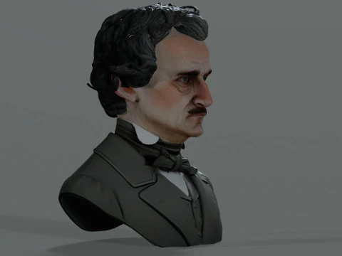 Edgar Allan Poe Renderable Bust PBR 3D Model