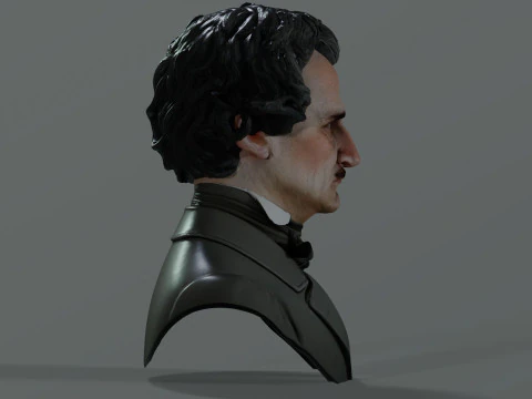 Edgar Allan Poe Renderable Bust PBR 3D Model
