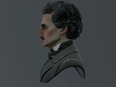 Edgar Allan Poe Renderable Bust PBR 3D Model
