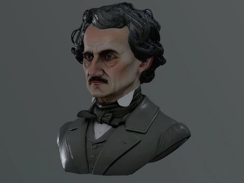 Edgar Allan Poe Renderable Bust PBR 3D Model