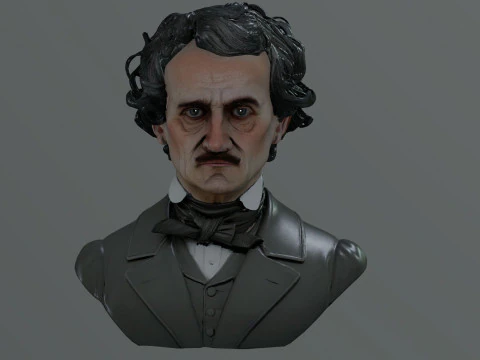 Edgar Allan Poe Renderable Bust PBR 3D Model