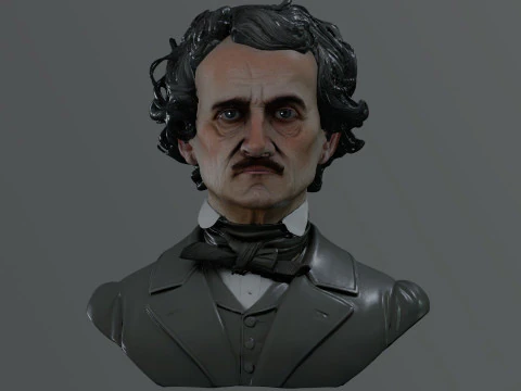 Edgar Allan Poe Renderable Bust PBR 3D Model
