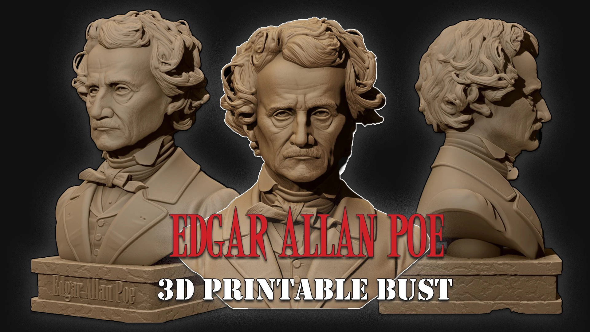 Edgar Allan Poe Printable Bust 3D Print Model .c4d .max .obj .3ds .fbx .stl .blend
