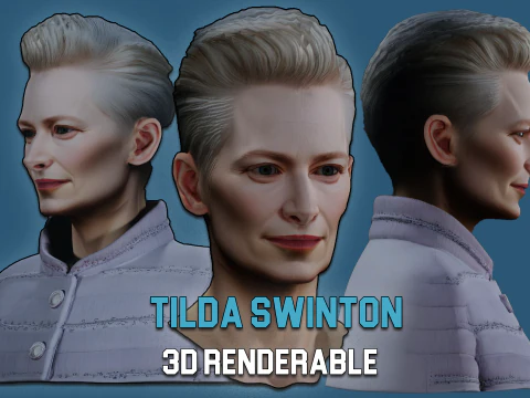 TILDA SWINTON Real Time Renderable Bust Fan Art 3D Model