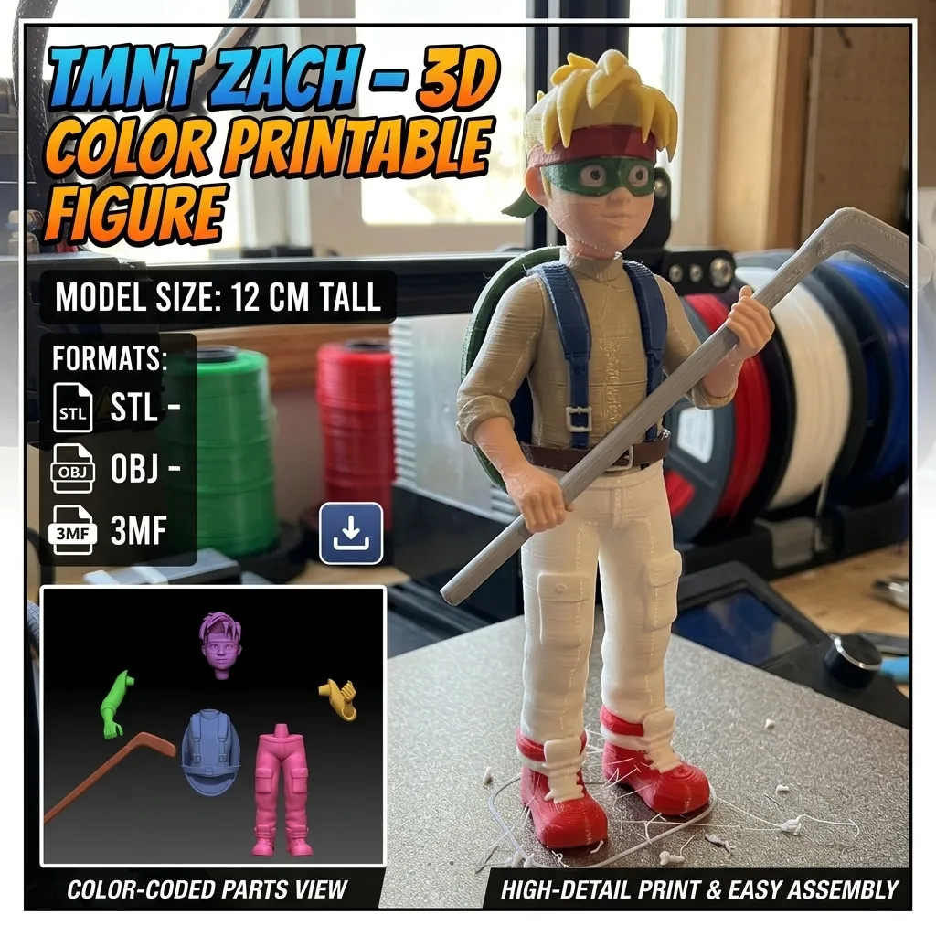 TMNT Zach 3D Color Printable Figure 3D Print Model .c4d .max .obj .3ds .fbx .stl .blend 