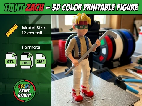 TMNT Zach 3D Color Printable Figure 3D Print Model