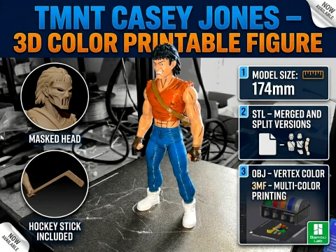 TMNT CASEY JONES Figurine imprimable en couleur 3D Modèles 3D en vedette
