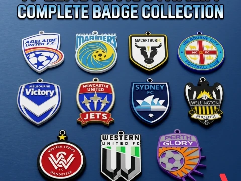 Collection compl&egrave;te de badges de l'&eacute;quipe de football de la A-League Australie imprimable et renduable Modèles 3D en vedette
