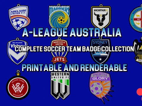 Collection compl&egrave;te de badges de l'&eacute;quipe de football de la A-League Australie imprimable et renduable Modèles 3D en vedette