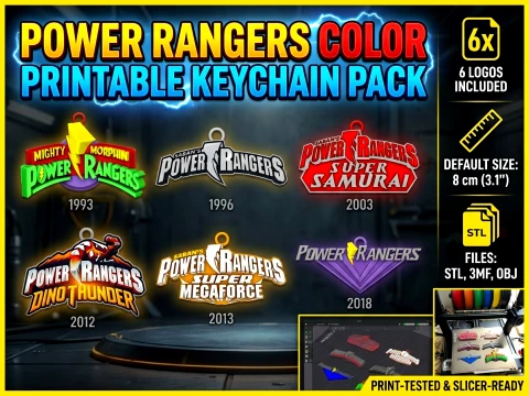 Paquete de llaveros imprimibles a color de Power Rangers Modelo de impresión 3D