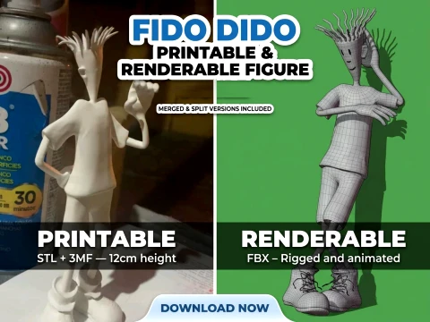 Fido Dido Figure imprimable et rendu Modèles 3D en vedette