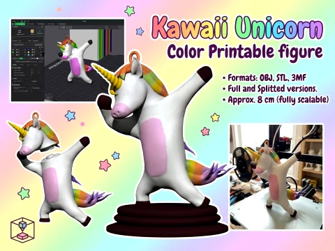 카와이 유니콘 컬러 인쇄 가능한 그림 3D 프린트 모델