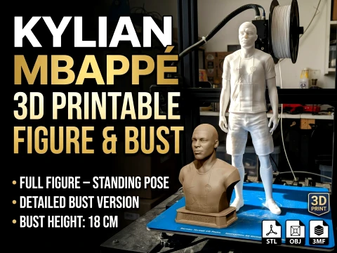 Kylian Mbapp 3D Printable Figure Bust 3D Print Model