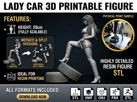 Figurine imprimable en 3D de Lady Car Modèles 3D en vedette
