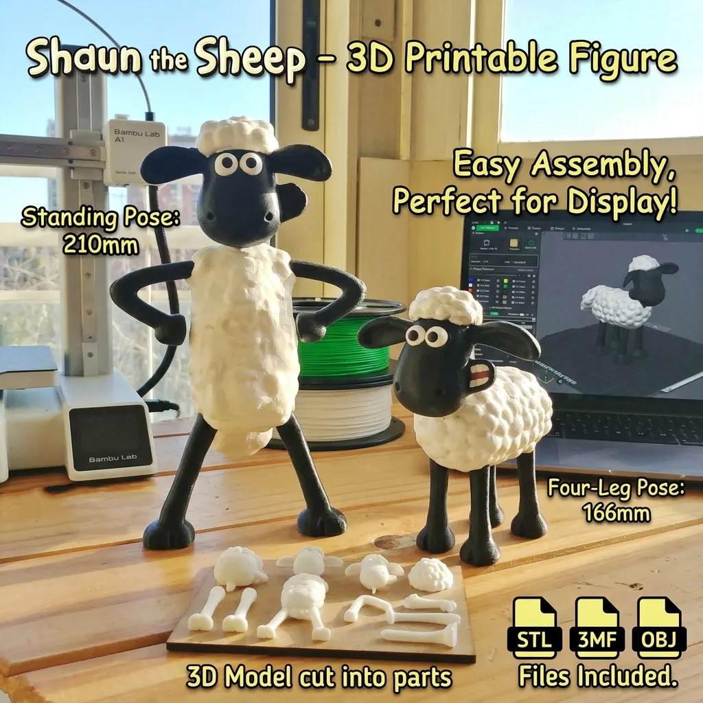Shaun the Sheep 3D Printable Figure 3D Print Model .c4d .max .obj .3ds .fbx .stl .blend 