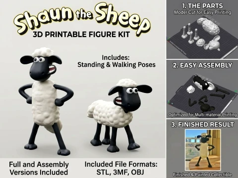 Shaun the Sheep 3D Printable Figure 3D Print Model
