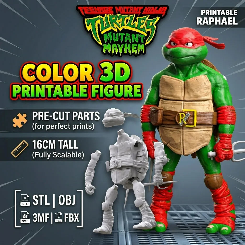TMNT Raphael Mutant Mayhem Color 3D Printable Figure 3D Print Model .c4d .max .obj .3ds .fbx .stl .blend 