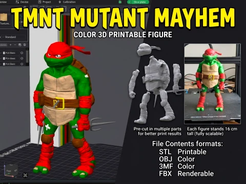TMNT Raphael Mutant Mayhem Color 3D Printable Figure 3D Print Model