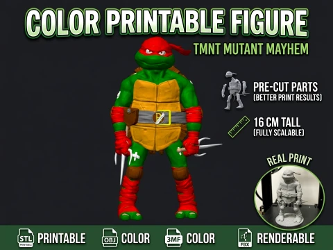 TMNT Raphael Mutant Mayhem Color 3D Printable Figure 3D Print Model
