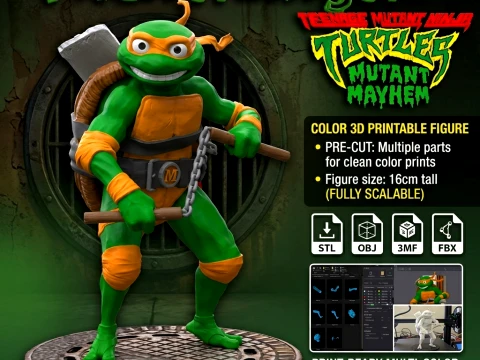 TMNT Michelangelo Mutant Mayhem Color Figurine imprimable en 3D Modèles 3D en vedette