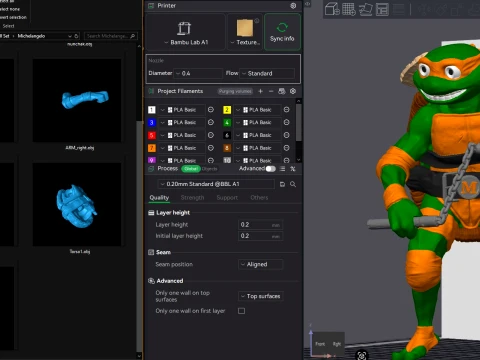 TMNT Michelangelo Mutant Mayhem Figura stampabile in 3D a colori Modello di stampa 3D