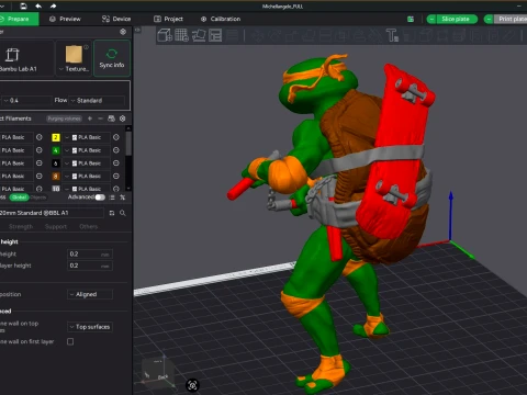 TMNT Michelangelo Mutant Mayhem Figura stampabile in 3D a colori Modello di stampa 3D