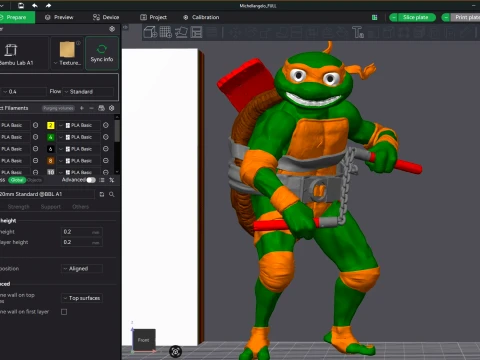 TMNT Michelangelo Mutant Mayhem Figura stampabile in 3D a colori Modello di stampa 3D