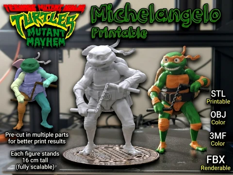 TMNT Michelangelo Mutant Mayhem Figura stampabile in 3D a colori Modello di stampa 3D