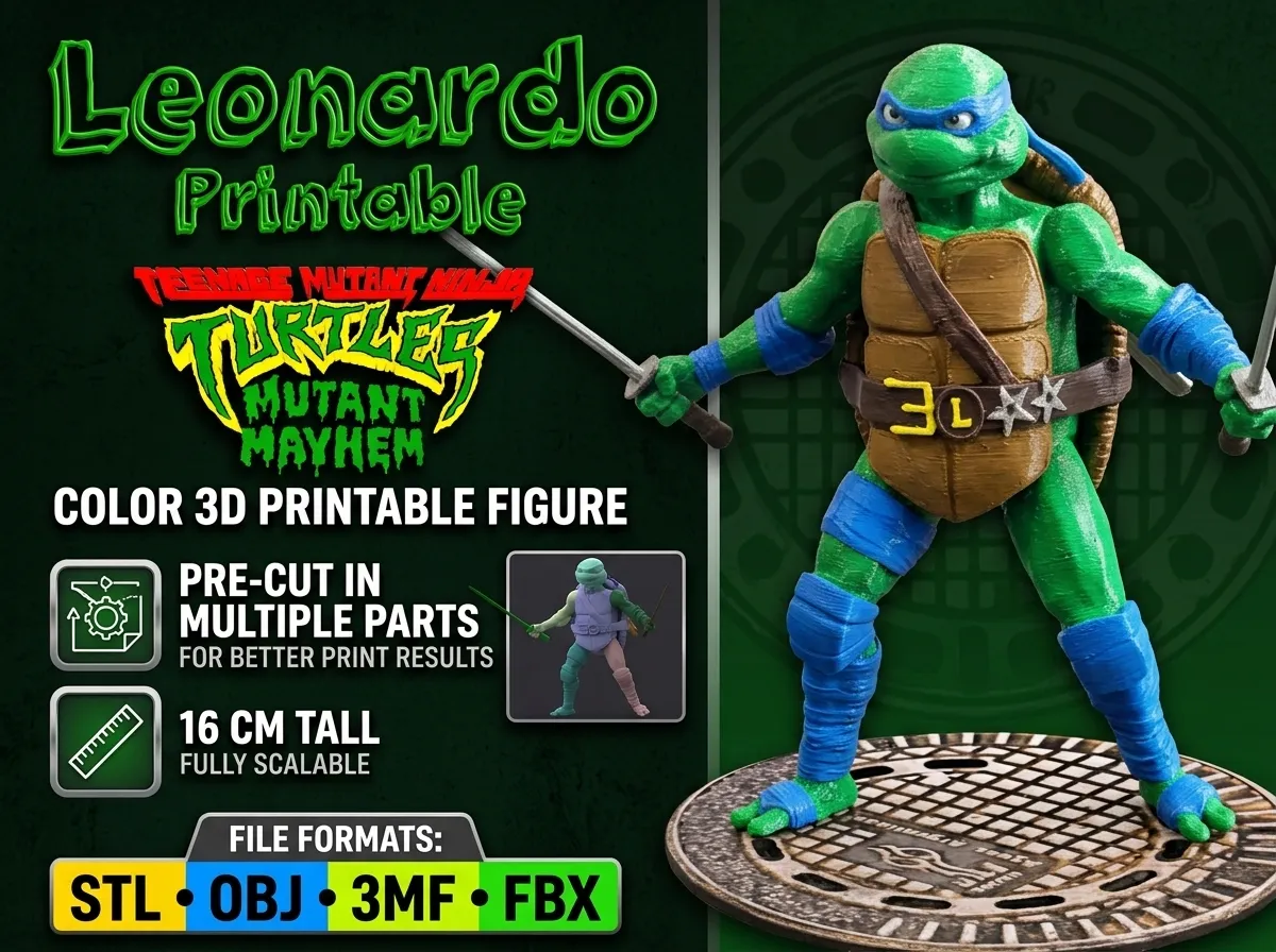 TMNT Leonardo Mutant Mayhem Color 3D Printable Figure 3D Print Model .c4d .max .obj .3ds .fbx .stl .blend 