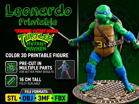 TMNT Leonardo Mutant Mayhem Color Figurine imprimable en 3D Modèles 3D en vedette