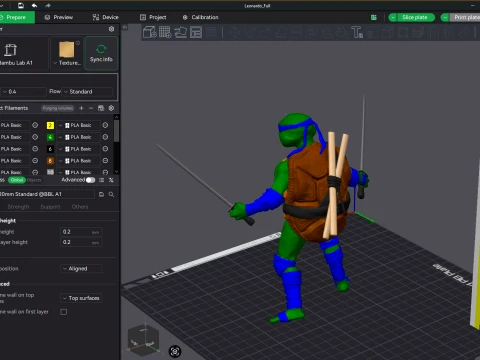 TMNT Leonardo Mutant Mayhem Color 3D Printable Figure 3D Print Model